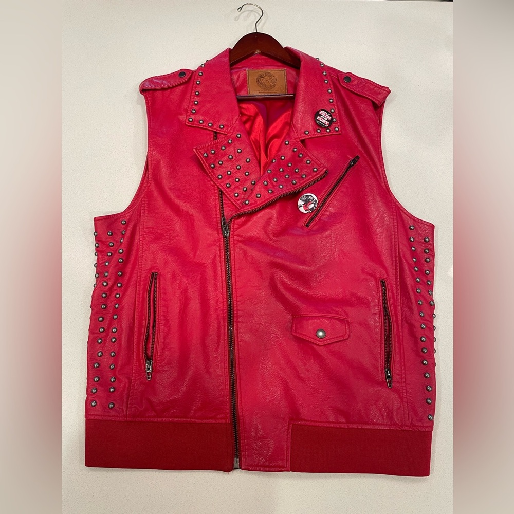 Mens Red Leathet Motorcycle Vest